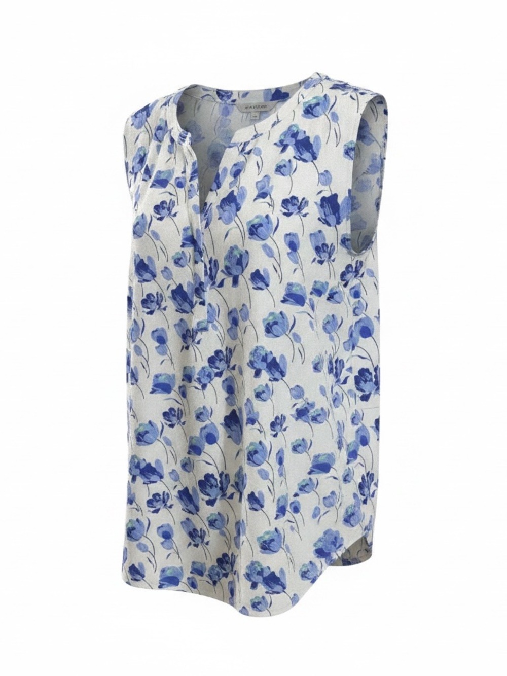 Talbots White and Blue Floral Sleeveless Split-Neck Camisole - Picture 2 of 12